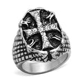 Men's stainless steel crystal jewelry ring featuring a black cross design with sparkling crystals