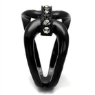 Stylish stainless steel crystal jewelry ring with a unique black design and sparkling stones