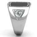 Men's stainless steel crystal jewelry ring with black stone and triangular crystal detail