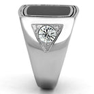 Men's stainless steel crystal jewelry ring with black stone and triangular crystal detail