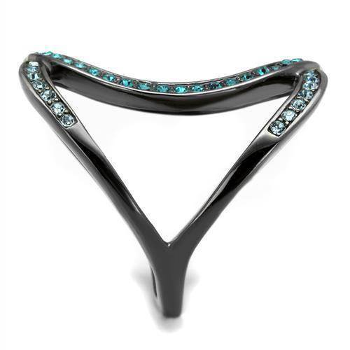 Stylish stainless steel crystal jewelry ring with blue gemstones for elegant women's fashion