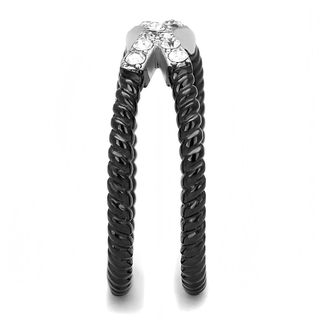 VacationGrabs stainless steel crystal ring with twisted design and sparkling accents for a stylish look