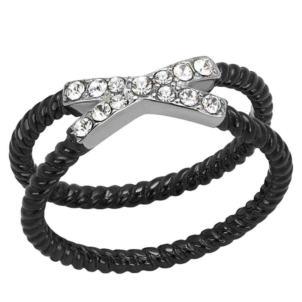 Stylish stainless steel crystal ring with twisted band and sparkling crystals for women