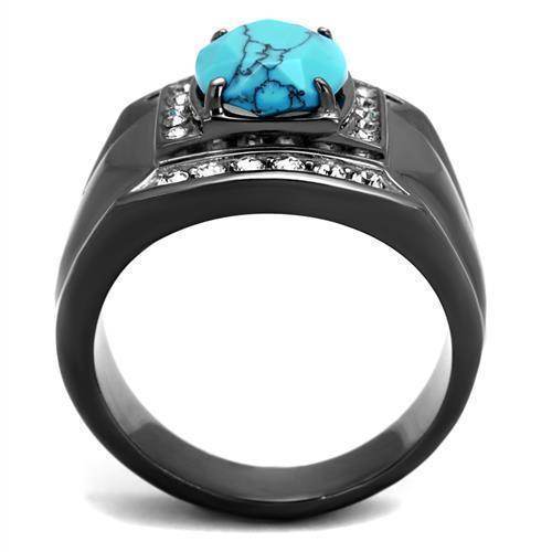Elegant stainless steel crystal ring for men featuring a turquoise stone and intricate detailing