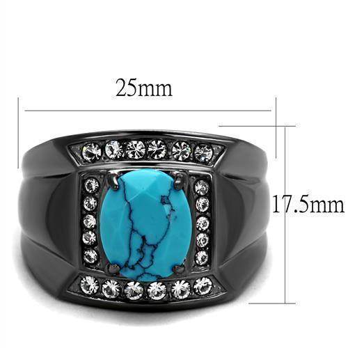 Stainless steel crystal ring for men featuring a turquoise stone and sparkling accents