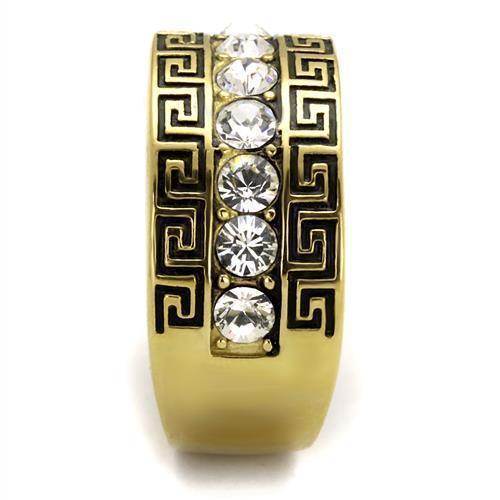 VacationGrabs stainless steel crystal ring featuring a bold design with clear crystals and intricate patterns