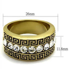 Gold stainless steel crystal ring with geometric design and sparkling stones for men's jewelry