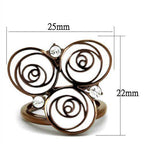 Elegant stainless steel crystal ring featuring a floral design with sparkling crystals in a bronzed finish