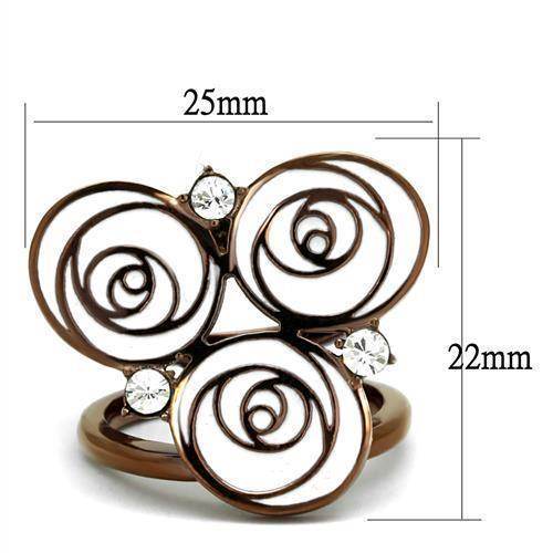 Elegant stainless steel crystal ring featuring a floral design with sparkling crystals in a bronzed finish