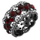 Stainless steel crystal ring featuring red and clear gems for an elegant look