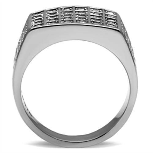 Stylish stainless steel crystal ring with a square design and multiple sparkling crystals