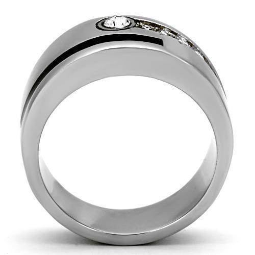 Stylish stainless steel crystal ring featuring a sleek design and sparkling stones for men's jewelry