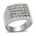 Stylish stainless steel crystal ring with a grid of shimmering crystals for men