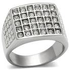 Stylish stainless steel crystal ring with a grid of shimmering crystals for men