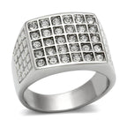 Stylish stainless steel crystal ring with a grid of shimmering crystals for men