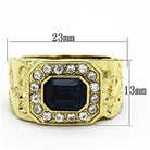 Gold stainless steel crystal rings featuring a central blue stone surrounded by sparkling crystals