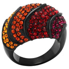 VacationGrabs stainless steel crystal rings featuring vibrant orange and red gemstones for a bold statement
