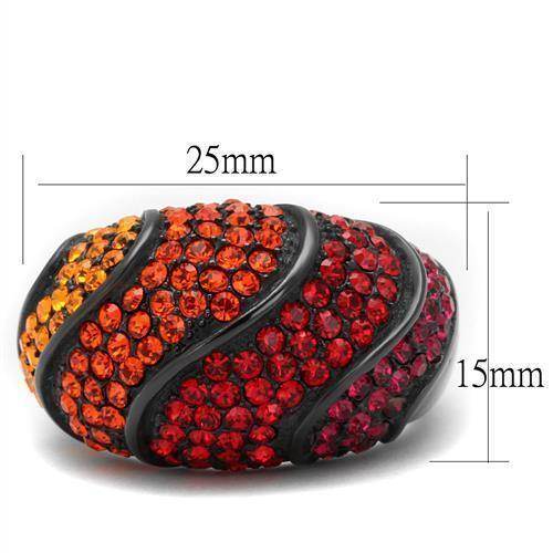 VacationGrabs stainless steel crystal rings in vibrant red, orange, and yellow colors with a twisted design