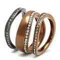 Three elegant stainless steel crystal rings in different finishes, perfect for everyday wear