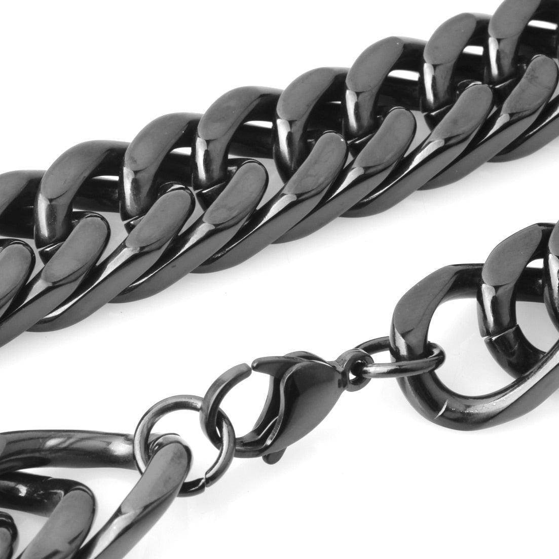Close-up of a Stainless Steel Cuban Link Necklace with a shiny finish and secure lobster clasp