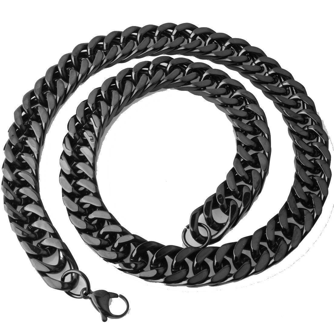 Stainless Steel Cuban Link Necklace in black, showcasing a stylish chain design for men