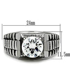 Men's stainless steel cubic ring featuring a large crystal and detailed band design