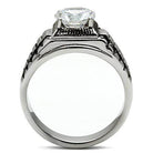 Stainless steel cubic ring with a large clear gemstone and intricate band details for modern style