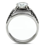 Stainless steel cubic ring with a large clear gemstone and intricate band details for modern style