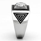 Men's stainless steel cubic zirconia ring with geometric design and polished finish