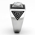 Men's stainless steel cubic zirconia ring with geometric design and polished finish