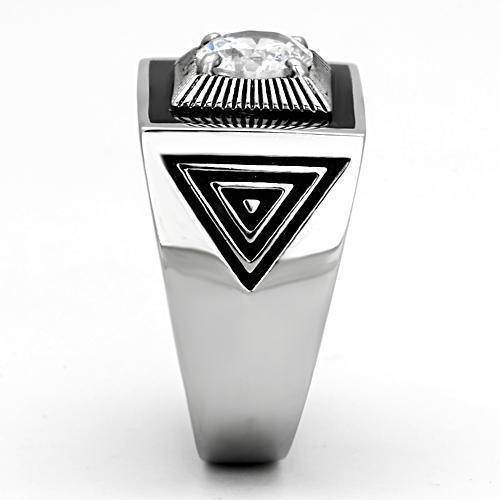 Men's stainless steel cubic zirconia ring with geometric design and polished finish