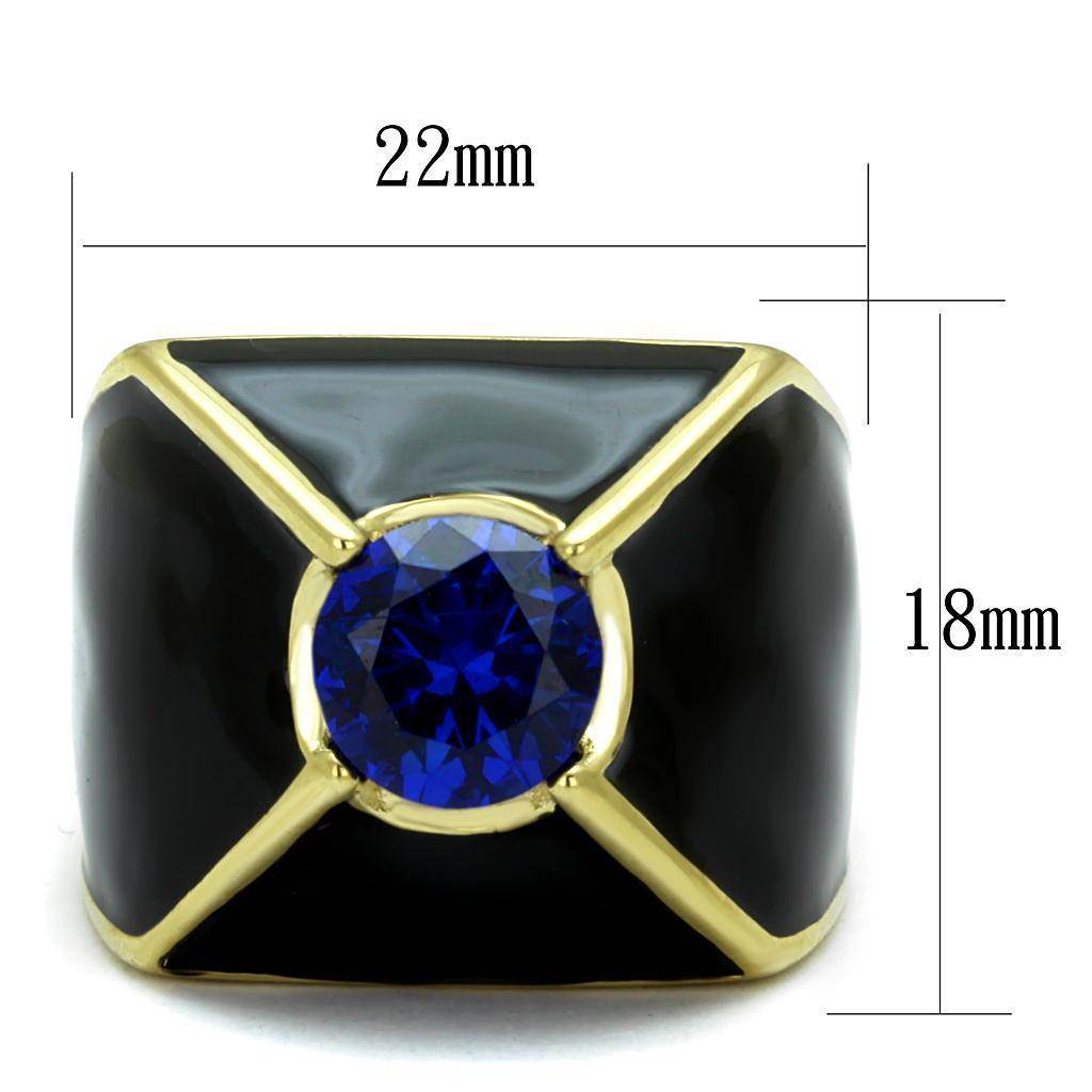 VacationGrabs stainless steel cubic zirconia ring with a deep blue stone and black enamel finish