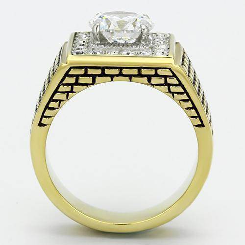 Stylish men's stainless steel cubic zirconia ring with a bold design and sparkling details
