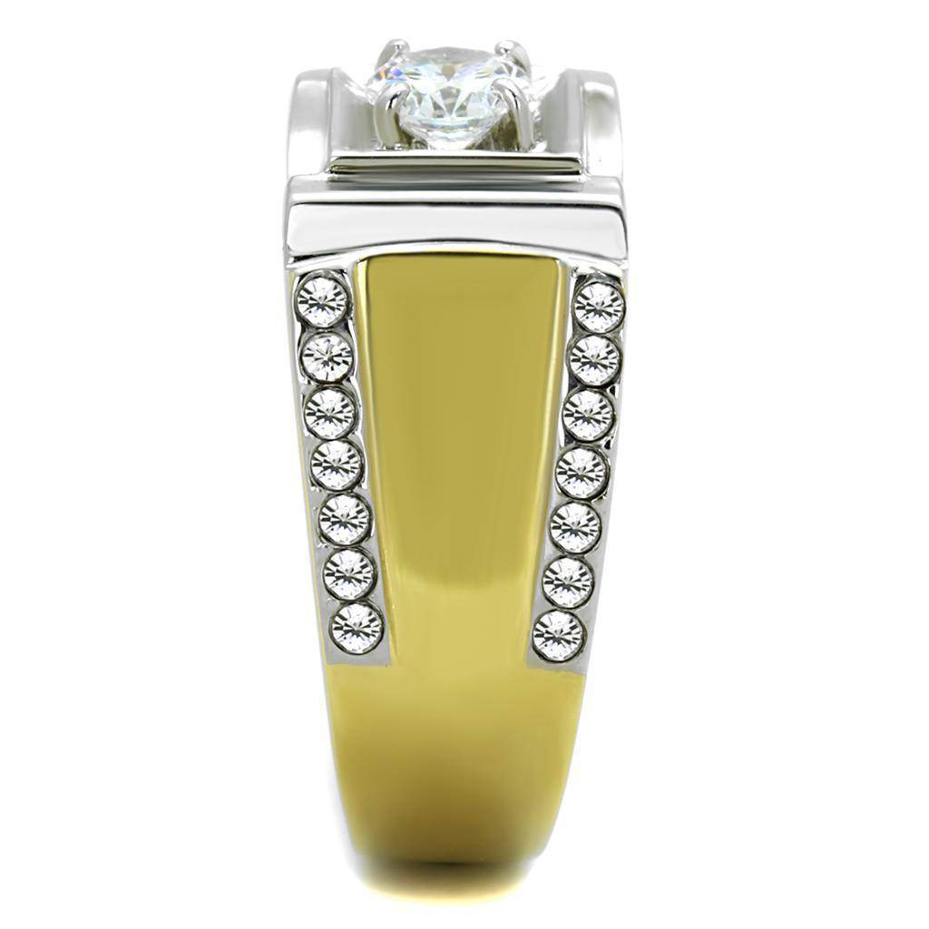 Stylish stainless steel cubic zirconia ring featuring a bold design and sparkling stones