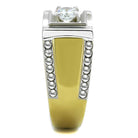 Stylish stainless steel cubic zirconia ring featuring a bold design and sparkling stones