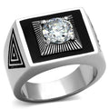 Men's stainless steel cubic zirconia ring with a bold design and a sparkling center stone