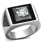 Men's stainless steel cubic zirconia ring with a bold design and a sparkling center stone
