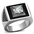 Men's stainless steel cubic zirconia ring with a bold design and a sparkling center stone