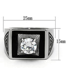 Stainless steel cubic zirconia ring featuring a bold design and detailed engravings