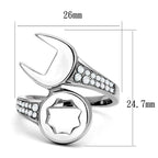 Men's stainless steel cubic zirconia ring featuring a wrench design and sparkling accents