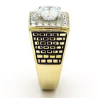 Elegant stainless steel cubic zirconia ring with a brilliant central stone and textured band design