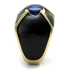 Stylish stainless steel cubic zirconia ring with a bold black design and blue gemstone centerpiece