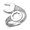 Stylish stainless steel cubic zirconia ring featuring a wrench design with sparkling stones