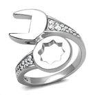 Stylish stainless steel cubic zirconia ring featuring a wrench design with sparkling stones