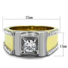 Stainless steel cubic zirconia ring with yellow accent and sparkling details, perfect for men's jewelry