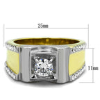 Stainless steel cubic zirconia ring with yellow accent and sparkling details, perfect for men's jewelry
