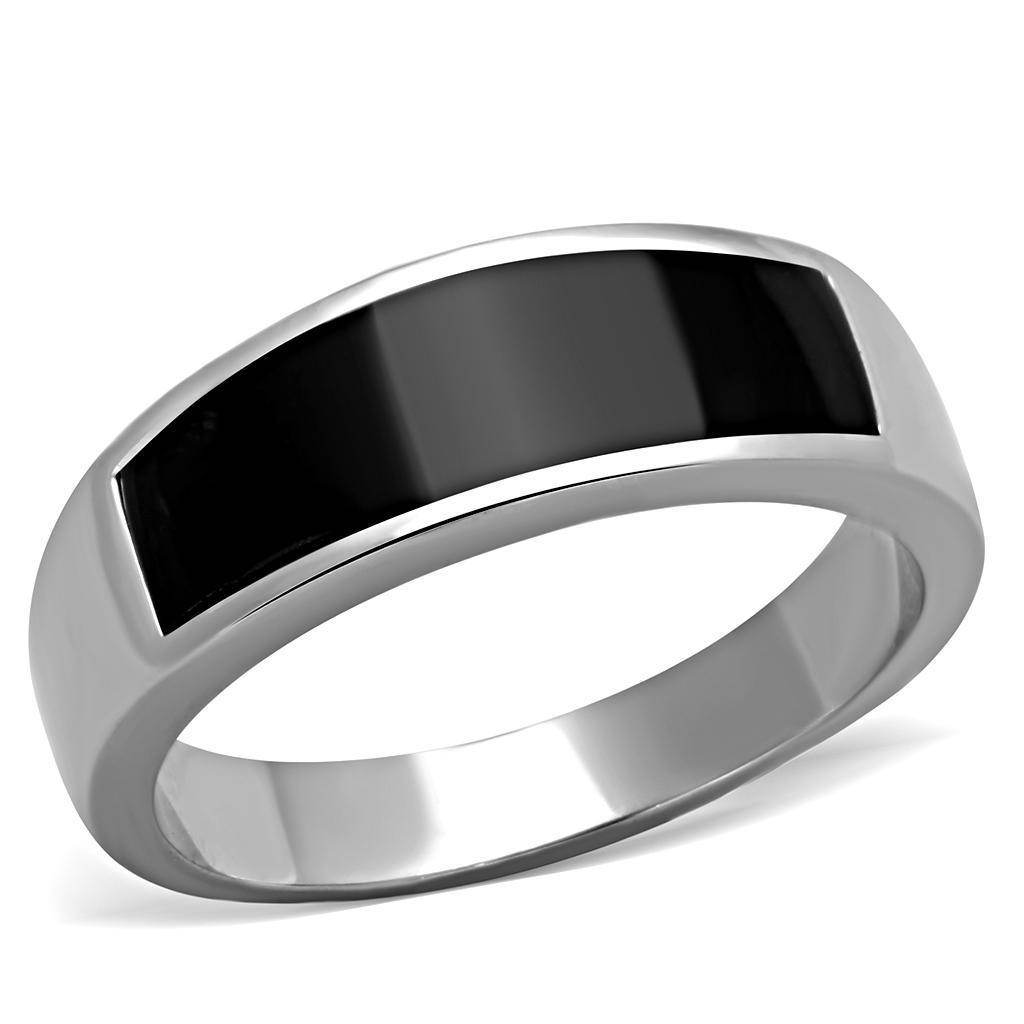 Men's stainless steel epoxy jewelry ring with a sleek black inlay for modern style