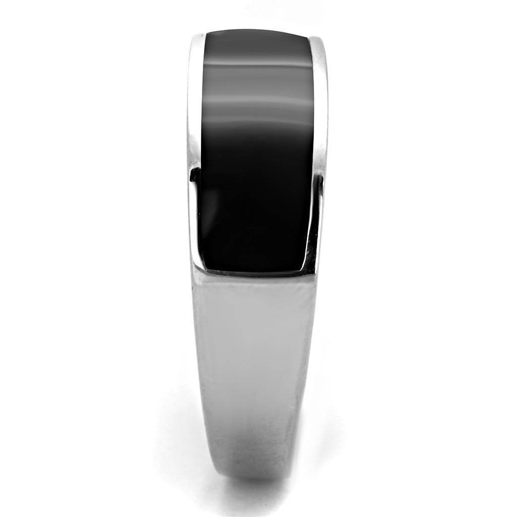 Sleek stainless steel epoxy jewelry ring with a smooth black finish for men