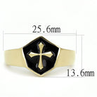 Stainless steel epoxy mens ring with a black cross design and gold finish for stylish accessories