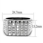 Men's stainless steel fashion ring with crystal embellishments and precise dimensions for a stylish look